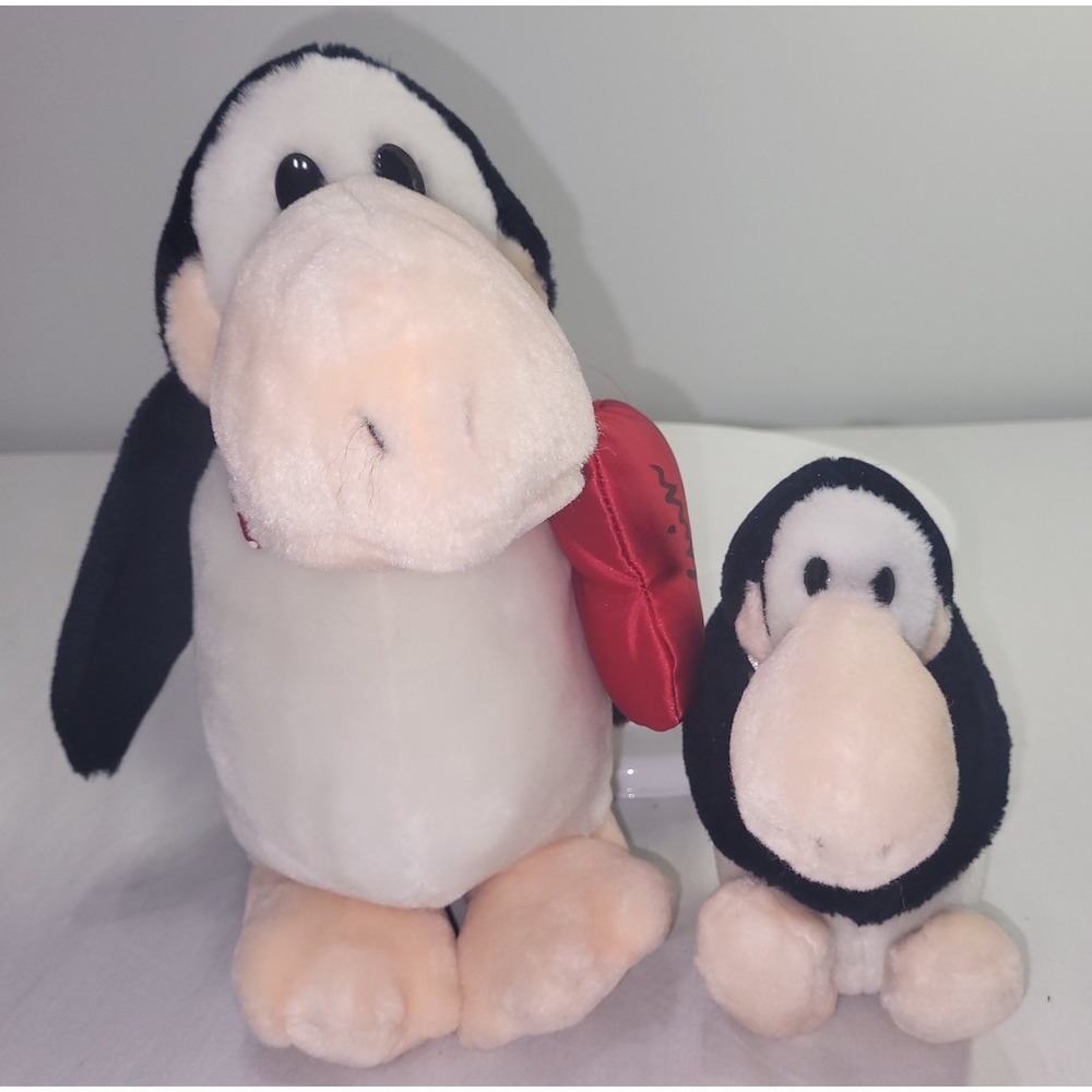 R. Dakin Opus the Penguin Plush Set Bloom County Vintage 1980s Heart Bow Tie
